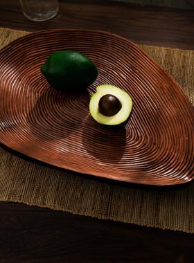 古现代北欧诧寂风做旧复树脂条木线年轮不规则椭圆形果盘仿GT-A07