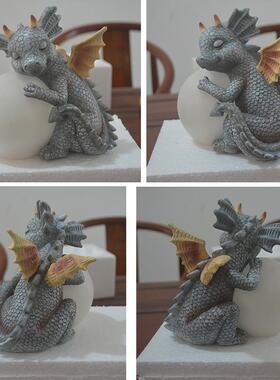 新品可爱阳台上的小龙摆件恐龙开门花园摆件树脂工艺品摆件雕像