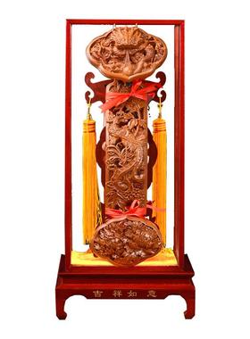 桃木如意摆件木雕客厅摆放玄关乔迁新居开业送礼办公中式工艺礼品