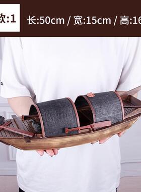 正品江水乡帆船模船型木船渔船船实木遮阳篷模中国工南艺装饰摆件