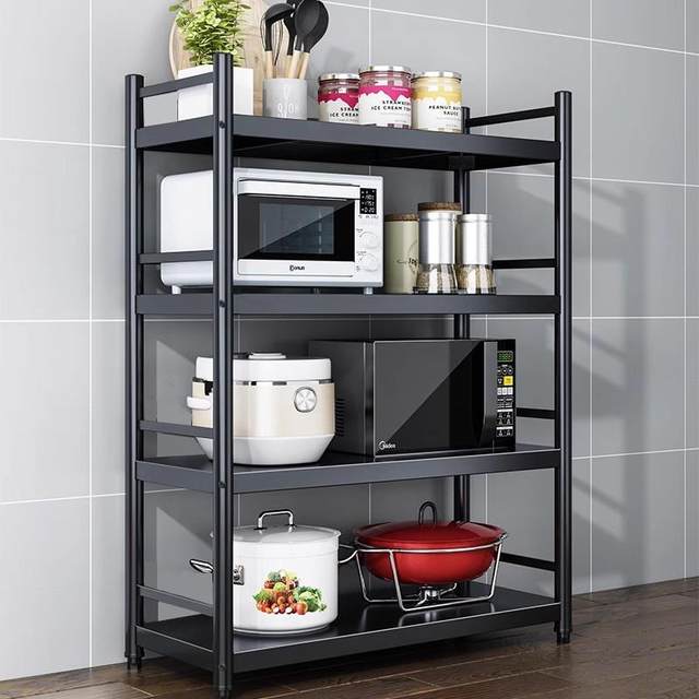 4-layer storage rack 3 storage floor-standing multi-layer microwave oven rack kitchen supplies household complete pot rack with fence rack