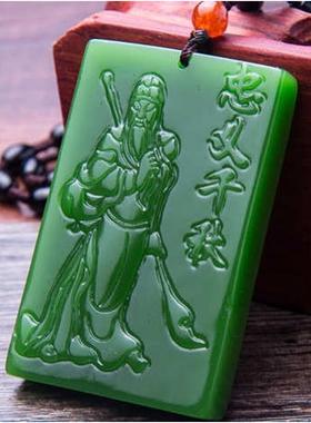 关公吊坠 菠菜绿外蒙玉关云长武 开男士关公玉牌批发