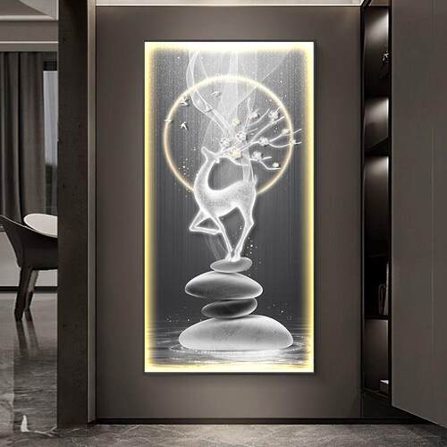 现代简约轻奢玄关装饰画麋鹿走廊尽头挂画入户门客厅寓意好壁画灯 - 图1