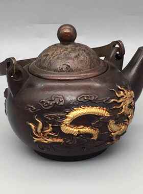 收YX-10-08藏龙凤壶器年年有壶五子夺莲茶余壶童子牧牛铜壶五牛提