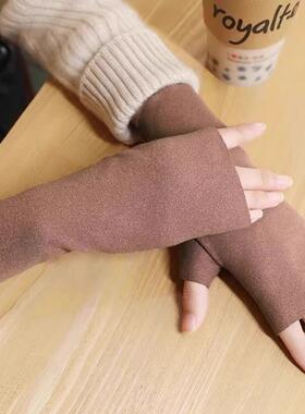 Women's De绒 Half-Finger Gloves for Winter - Fleece Lined, W