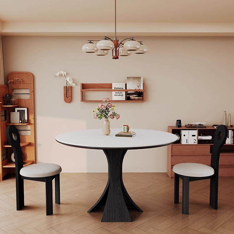 中古风岩板圆桌德利丰现代简约家用北欧复古黑色实木餐桌椅组合,淘宝优惠券,粉丝福利购,淘宝优惠卷