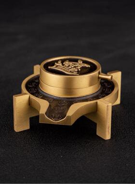 黑色石石RXQ来运转招财进宝古倒流复磨香磨黄铜创意中式古风石摆