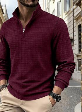 Men's Regular Fit Plain Half Zip Up Sweatshirt Casual Long
