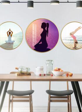 装饰画普拉提瑜伽海报禅意挂画舞蹈教室圆形背景墙壁画油画商用