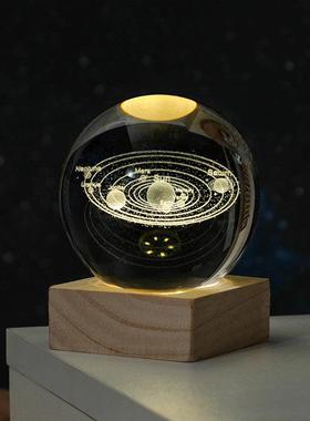 发光水晶球办公室桌面摆件星空小夜灯卧室房间装饰品生日礼物女生