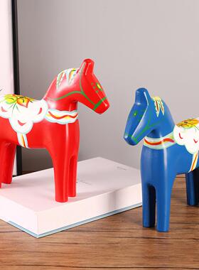 创意马年木质工艺品摆件新年喜庆红马装饰摆设玄关酒柜装饰木马