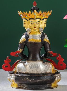 高档佛大金日如来佛像摆件黄古色鎏银藏传密宗1铜0寸居家供奉大日