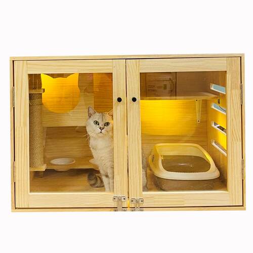 正品实木猫别墅猫咪窝别墅猫房猫子猫柜猫笼木实猫豪华猫舍展示柜 - 图1