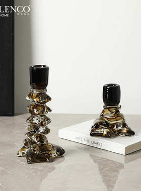 现代轻奢抽象艺术叠块烛台玻璃摆件别墅酒店装饰柜高级感软装饰品