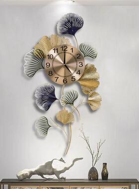新中式创意挂钟银杏叶钟表客厅玄关过道现代风格轻奢艺术挂墙时钟