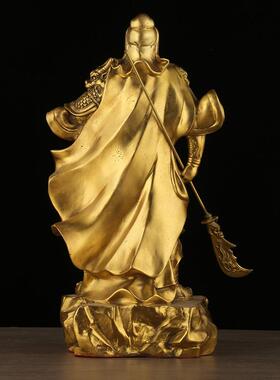黄铜关公财神像铜提刀关公战袍关公家居公司开业供奉工艺品摆件