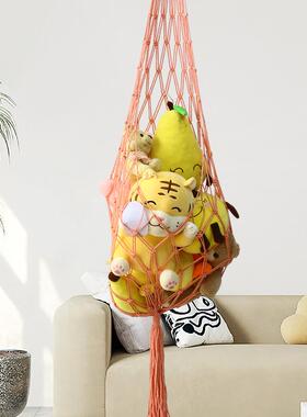 热销手工编织玩具收纳网兜 棉绳装饰靠墙 娃娃收纳秋千网兜