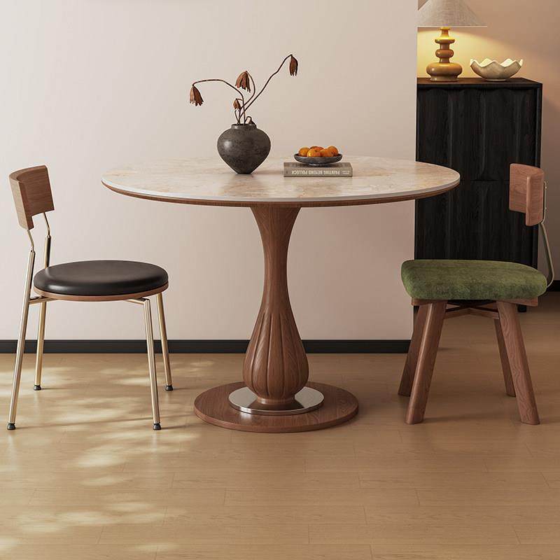 小团圆岩板圆桌家用餐桌椅中古风洽谈桌复古小户型包豪斯实木餐桌,淘宝优惠券,粉丝福利购,淘宝优惠卷
