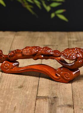 花梨木雕灵芝如意摆件实木中式家居客厅玄关红木工艺装饰乔迁礼品