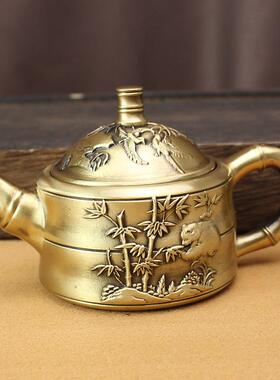 黄铜茶壶铜家用泡茶手把酒壶办公室纯铜半手工工艺品摆件黄铜单壶