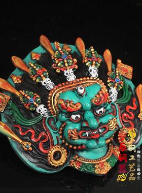 高档泊尔彩工艺纯手工六臂玛哈嘎拉护法面具家尼居装饰挂件密宗佛