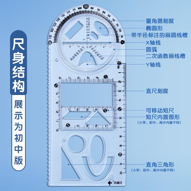 多功能几何绘图尺子学生专用画画神器函数图形尺万能尺活动角手抄报万花尺数学直尺三角尺高考小学初高中全套 - 图1