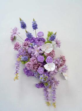 婚礼装饰紫色壁挂花艺 KT板墙面摄影背景布置仿真绢花挂花地排花