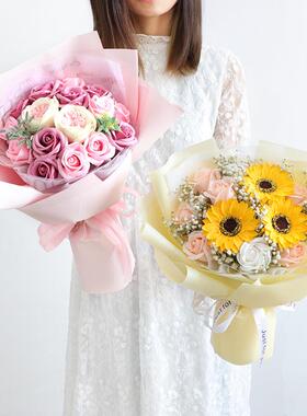 向日葵花束仿真花永生玫瑰香皂花生日礼物毕业季教师节情人节干花