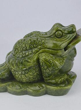 金蟾摆件旺财玉石绿色南玉雕刻大号招财三足蟾蜍店铺开业礼品摆件