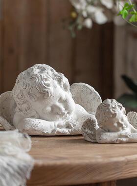 白色天使复古做旧装饰摆件法式创意人物雕像摆件摄影婚庆道具雕塑