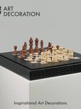 现代简约创意国际象棋实木金属棋盘售楼处样板间书房软装饰品摆件