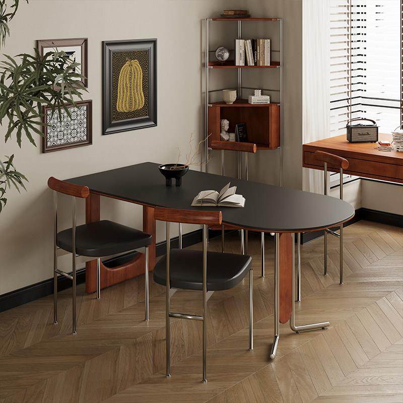 覆古摩登岩板餐桌椅组合小户型靠墙家用实木设计师款不锈钢腿桌子,淘宝优惠券,粉丝福利购,淘宝优惠卷