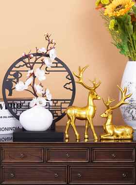 麋鹿引财宝摆件现代休闲客厅工艺品装饰电视柜酒柜家居欧式入口酒