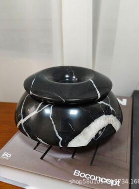 北欧轻奢天然大理石桌面摆件首饰收纳盒客厅餐桌烛台收纳展示盘