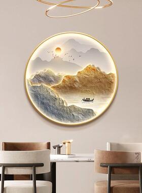 玄关装茶饰画山水画新挂中画式入户圆旭日东升形壁室餐厅LED灯画