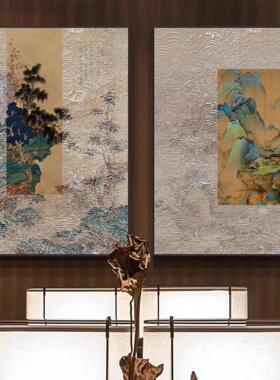 入户玄关档山水肌理挂画酒店客餐厅别墅新中式浮雕轻奢装饰壁画