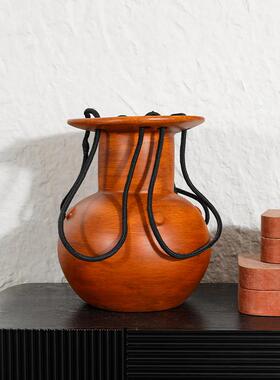 中古风圆肚花瓶件民宿居酒玄关G25276装饰品家客厅桌面摆高店级感