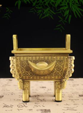 黄铜四足方鼎香炉摆件财鼎盛鼎福鼎元宝鼎送领导店铺开业礼品