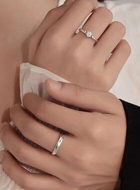 镀银一见钟情戒指素圈食指戒男女轻奢高级感情侣对戒