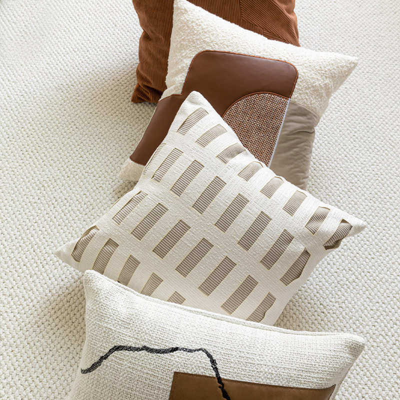 米白浅咖灯芯绒镂空设计抱枕套禅意新中式轻奢侘寂风沙发靠垫套,淘宝优惠券,粉丝福利购,淘宝优惠卷