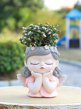 如果家居庭院树脂精灵女孩多肉花盆容器阳台园艺创意景观花器