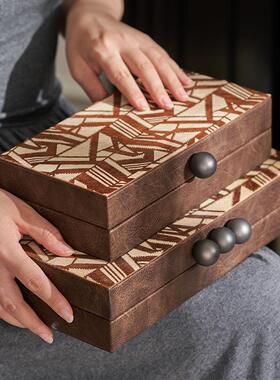 风美式复古88中古皮革收纳配盒装饰画摆件关壁炉柜软装搭装饰摆玄