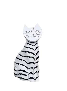 现代简约手绘轻奢黑白条纹猫树脂猫摆件样板房售楼处软装品汤圆猫