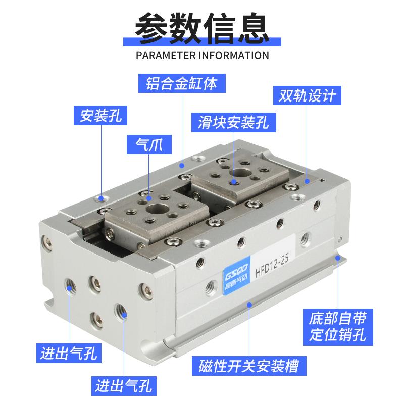 HFD8X8薄型12气动16手指20气缸25气夹爪10/15/20/30/40/50/60/80 - 图2