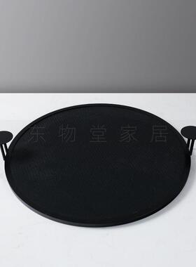 现代简约轻奢皮质首饰金属托盘几何圆形桌面收纳置物盘工艺品摆件