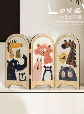 油卡通动物居桌面屏风摆件家装饰品奶风客厅餐柜20241025摆画台画