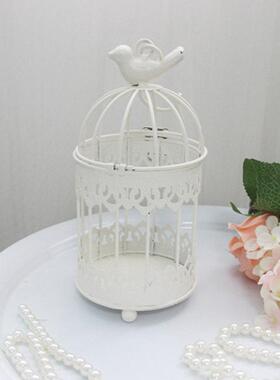 ins田园铁艺鸟笼装饰品美式创意套三多肉花架花盆摆件婚庆道具落