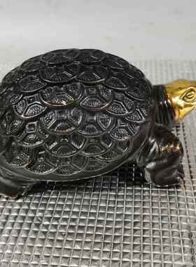 古玩铜器收藏仿古黄铜鎏金金钱龟老道家居客厅办公室工艺摆件