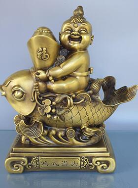 黄铜金龙鱼摆件鲤鱼跃龙门聚宝盆装饰品家居玄关办公室桌面工艺品