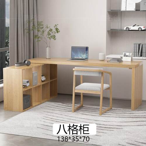 LOFT拐转角L型实木电脑桌设计师经理办公工作台学习书桌侧书柜架 - 图1